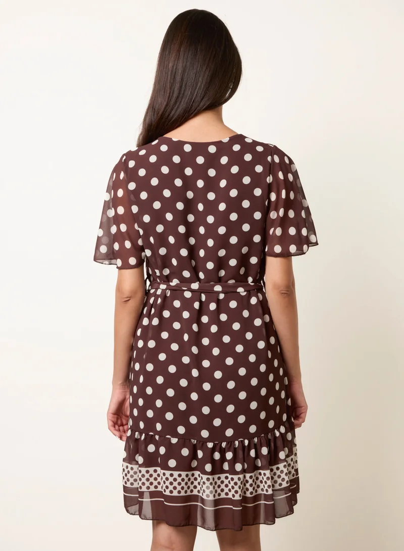 Blue Vanilla Polka Dot Short Sleeve Border Dress