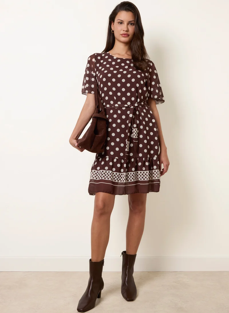 Blue Vanilla Polka Dot Short Sleeve Border Dress