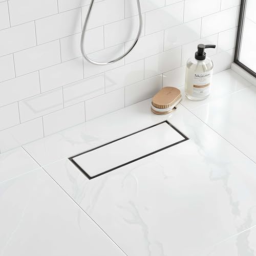 LIPKA Tile Insert Shower Drain Channel | 12 x 4 Inches Waste Water Floor Drain for 13mm Tile | 304 Stainless Steel Invisible Shower Drain Channel | Drain Channel with Cockroach Trap and Side Hole - Image 1
