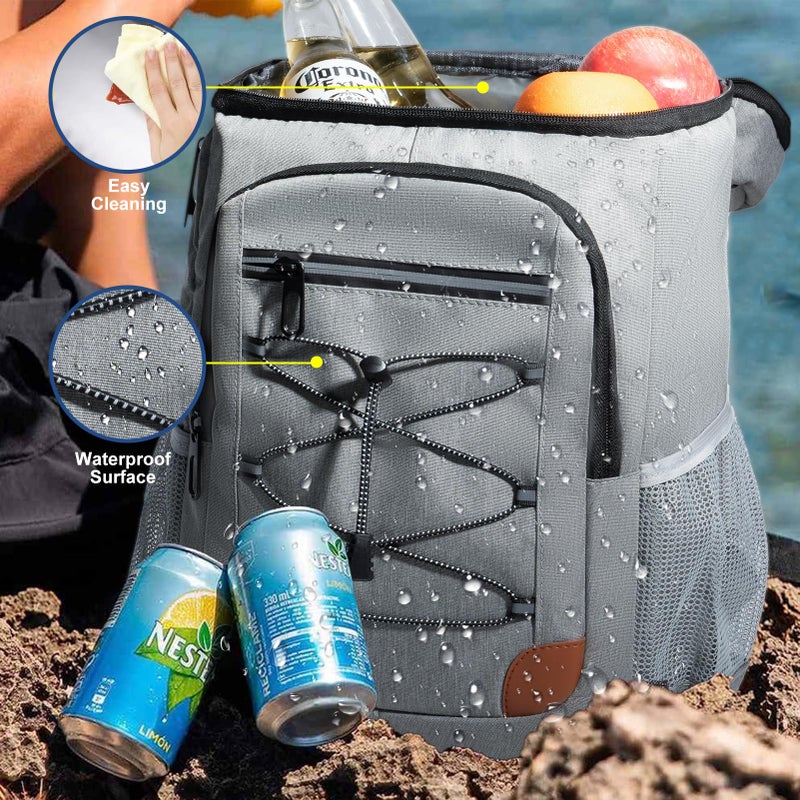 AMNOW Backpack Cooler Insulated Leak Proof For Men Women 36 Cans Soft Cooler Backpack Insulated Waterproof Large Capacity Coolers Bag Portable For Lunch Camping Travel Picnic Hiking Light Grey - Image 5