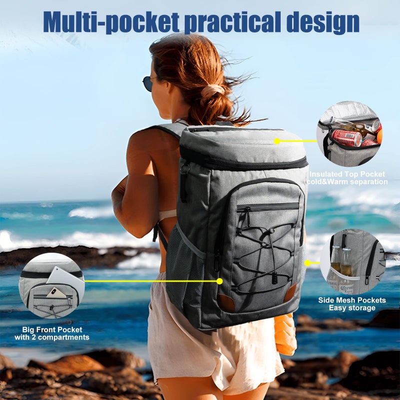 AMNOW Backpack Cooler Insulated Leak Proof For Men Women 36 Cans Soft Cooler Backpack Insulated Waterproof Large Capacity Coolers Bag Portable For Lunch Camping Travel Picnic Hiking Light Grey - Image 4