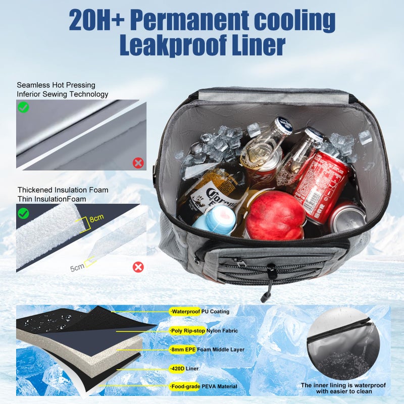 AMNOW Backpack Cooler Insulated Leak Proof For Men Women 36 Cans Soft Cooler Backpack Insulated Waterproof Large Capacity Coolers Bag Portable For Lunch Camping Travel Picnic Hiking Light Grey - Image 3