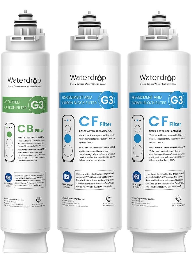 Waterdrop Waterdrop G3 Replacement Filter 1-Year Combo, Pack of 2 WD-G3-CF Filters and 1 WD-G3-CB Filter  - Image 1