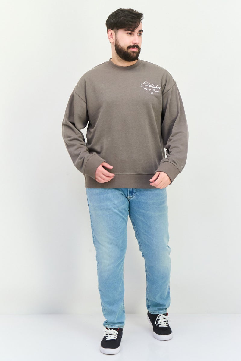 Established Redefining Essentials Men Crew Neck Long Sleeves Brand Logo Sweatshirt, Charcoal Grey - Image 2