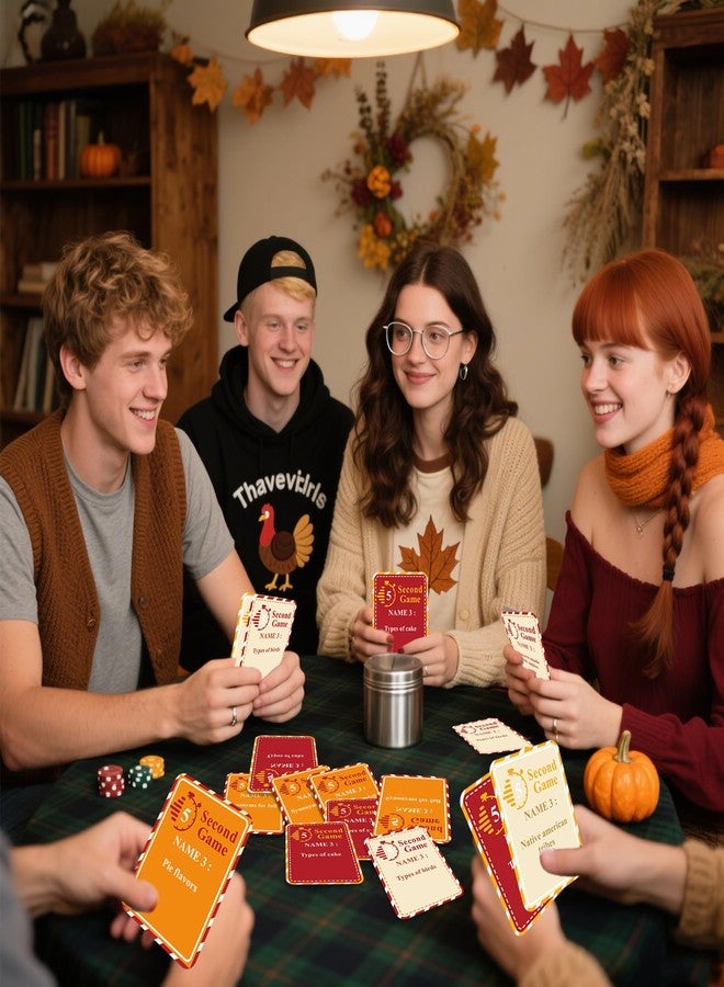 ام ال او ال ام بطاقات لعبة عيد الشكر MLOLM، 108 بطاقة لعبة خريفية لعيد الشكر، قاعدة الخمس ثوانٍ، مع ساعة رملية - لعبة سفر ممتعة، فكر بسرعة، شارك الإجابات - Image 4