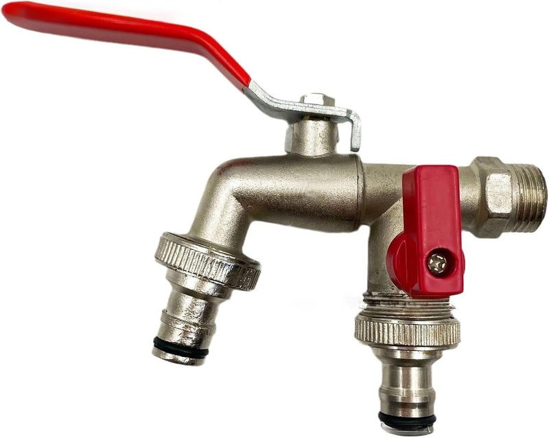 90 Degree Valve Faucet Industrial Home Brass Water Tap Single/Double Irrigation Zinc Alloy Garden Bibcocks Lever Handle Taps(Double Mouth B) - Image 1