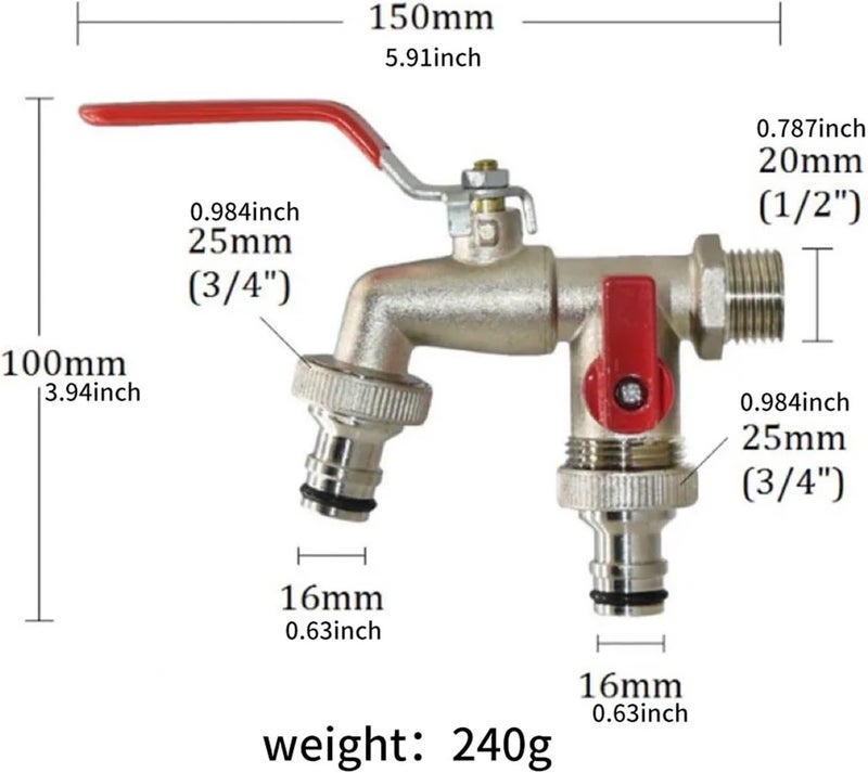 90 Degree Valve Faucet Industrial Home Brass Water Tap Single/Double Irrigation Zinc Alloy Garden Bibcocks Lever Handle Taps(Double Mouth B) - Image 3