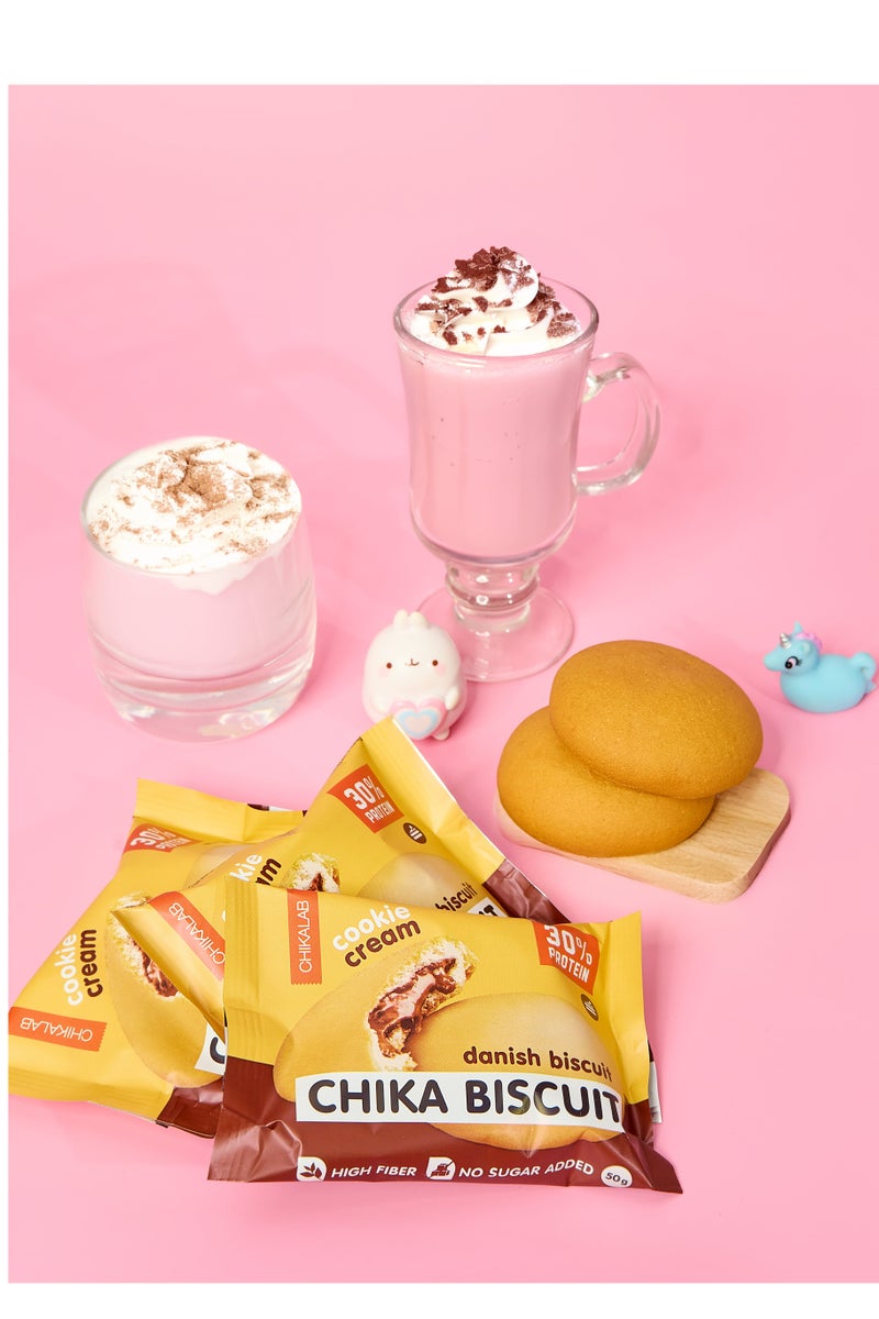 Chikalab Chika Biscuit Protein Cookie Cream Filling Danish Biscuit Flavor, High Fiber and No Sugar Added 9x50g - Image 5