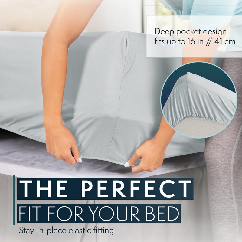 HC COLLECTION Bed Sheets Set Queen with 2 Pillowcases Hotel Luxury Brushed Microfiber Sheet w/Deep Pocket, Fade Resistant Ultra Soft Breathable Lightweight 4 Pcs Bedding Solid Color, Ice Blue - Image 5