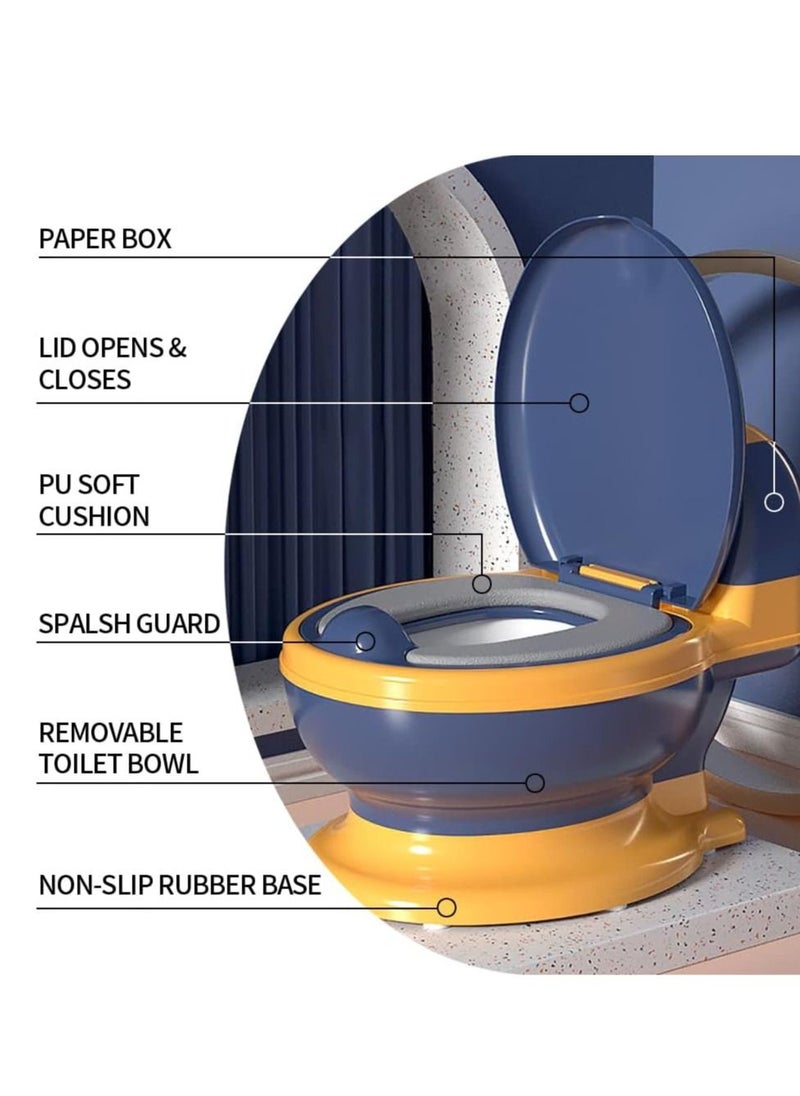 Generic - Toilet training toilet, realistic toilet training seat, toddler toilet chair with soft seat, removable basin, toilet paper dispenser and splash cover for kids and babies non-slip, blue yellow - Image 1
