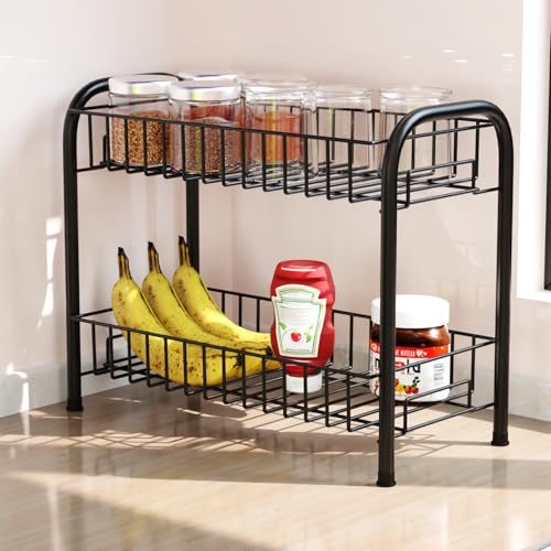 WonderStand MIRA (Black) | 2-Tier Metal Home/Kitchen Countertop Spice Rack Container Organizer - Image 1