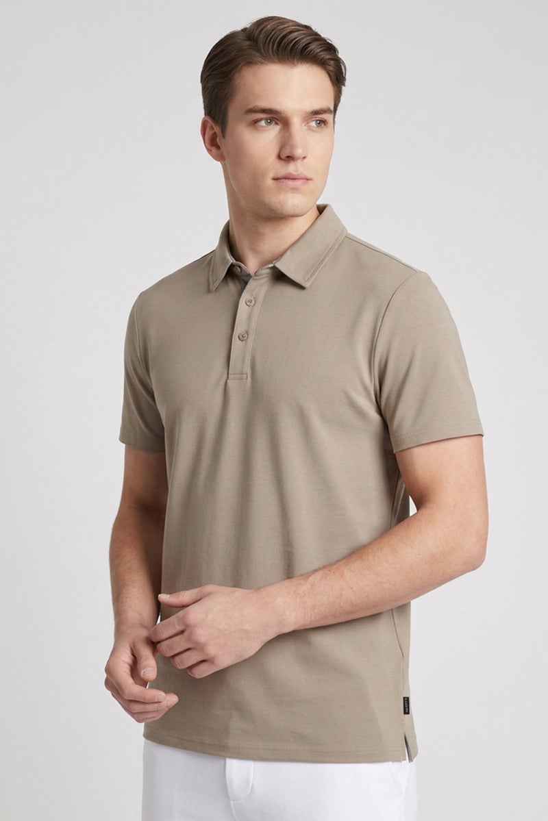 Layer 8 Men Sportswear Fit Short Sleeve Outdoor Polo Shirt, Brown - Image 1