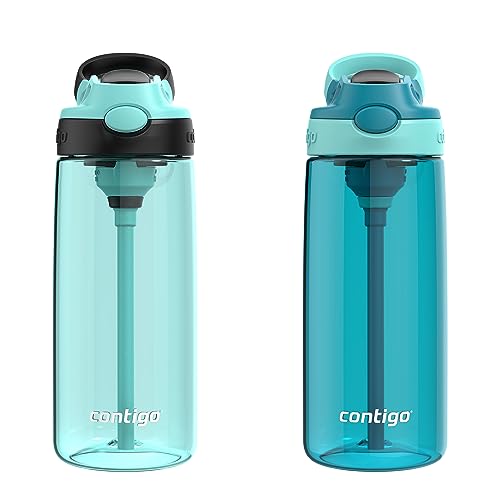Contigo Aubrey Kids Water Bottle, 2-Pack, 20oz, Jade/Licorice & Juniper/Jade, Spill-Proof Lid, Dishwasher Safe, BPA Free - Image 1