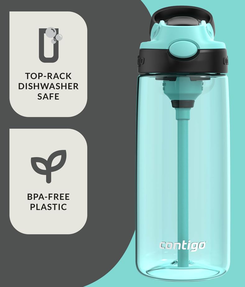 Contigo Aubrey Kids Water Bottle, 2-Pack, 20oz, Jade/Licorice & Juniper/Jade, Spill-Proof Lid, Dishwasher Safe, BPA Free - Image 5