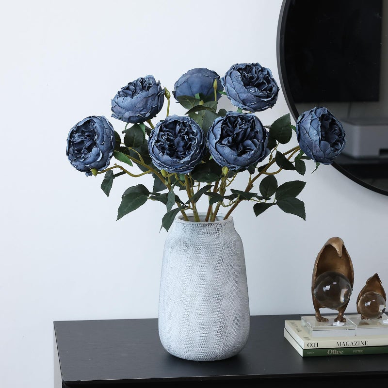 mizii 6Pcs Burnt Blue Artificial Roses Flowers Fake Silk Roses Flower with Long Stem for Wedding Decorations Table Centerpieces Flower Arrangement Home Decor (Burnt Blue) - Image 5