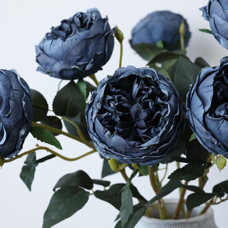 mizii 6Pcs Burnt Blue Artificial Roses Flowers Fake Silk Roses Flower with Long Stem for Wedding Decorations Table Centerpieces Flower Arrangement Home Decor (Burnt Blue) - Image 4