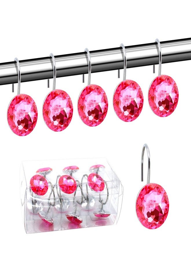 BEAVO Acrylic Fashion Decorative Home Rolling Shower Curtain Hooks Rhinestones Bathroom Bath Baby Room Bedroom Living Room Decor Set of 12 Rings (Pink) - Image 1