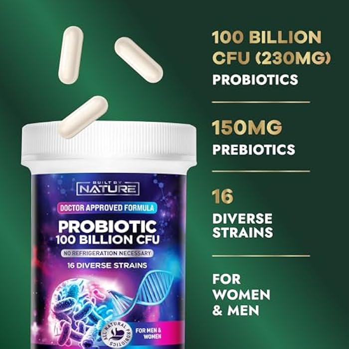Built by Nature 100 Billion CFU Probiotic – 16 Strains + Prebiotics – Immune & Digestive Support – for Women & Men – Delayed Release Capsules, Shelf Stable – 1 Month Supply - 30 Capsules - Image 4