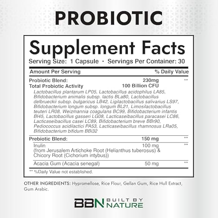 Built by Nature 100 Billion CFU Probiotic – 16 Strains + Prebiotics – Immune & Digestive Support – for Women & Men – Delayed Release Capsules, Shelf Stable – 1 Month Supply - 30 Capsules - Image 3