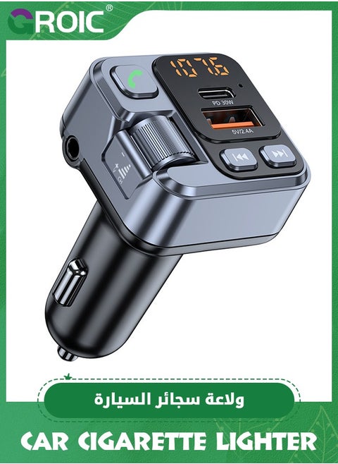 Bluetooth 5.1 FM Transmitter for Car, Bluetooth Adapter, Car Multi-functional Music Charger Fast Charging Cigarette Lighter, Cargador rapida Auto PD30w