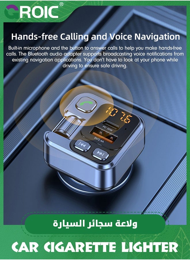 GROIC Bluetooth 5.1 FM Transmitter for Car, Bluetooth Adapter, Car Multi-functional Music Charger Fast Charging Cigarette Lighter, Cargador rapida Auto PD30w  - Image 4
