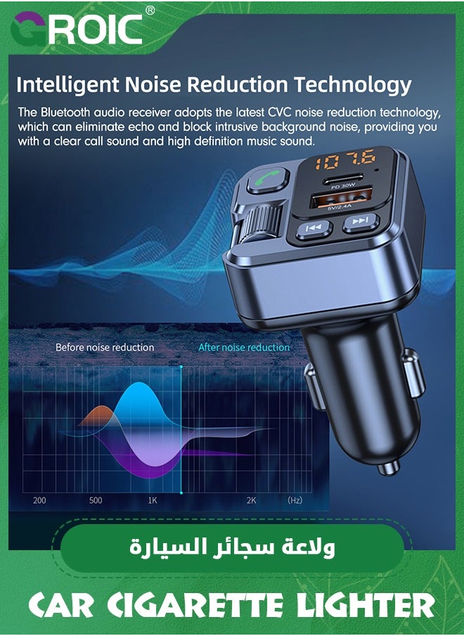 GROIC Bluetooth 5.1 FM Transmitter for Car, Bluetooth Adapter, Car Multi-functional Music Charger Fast Charging Cigarette Lighter, Cargador rapida Auto PD30w  - Image 5