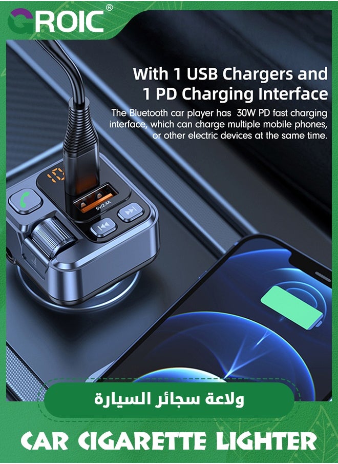 GROIC Bluetooth 5.1 FM Transmitter for Car, Bluetooth Adapter, Car Multi-functional Music Charger Fast Charging Cigarette Lighter, Cargador rapida Auto PD30w  - Image 3
