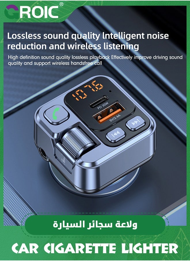 Bluetooth 5.1 FM Transmitter for Car, Bluetooth Adapter, Car Multi-functional Music Charger Fast Charging Cigarette Lighter, Cargador rapida Auto PD30w