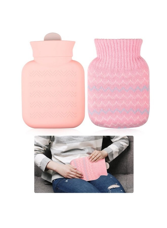 Beauenty Hot Water Bottle with Knitted Cover, Hot Compress Small Silica Gel Hot Water Bag for Pain Relief, Back, Neck, Mini Hot Water Bottle with Removable and Washable Soft Cover, Best Gift for Women, Kids  - Image 1