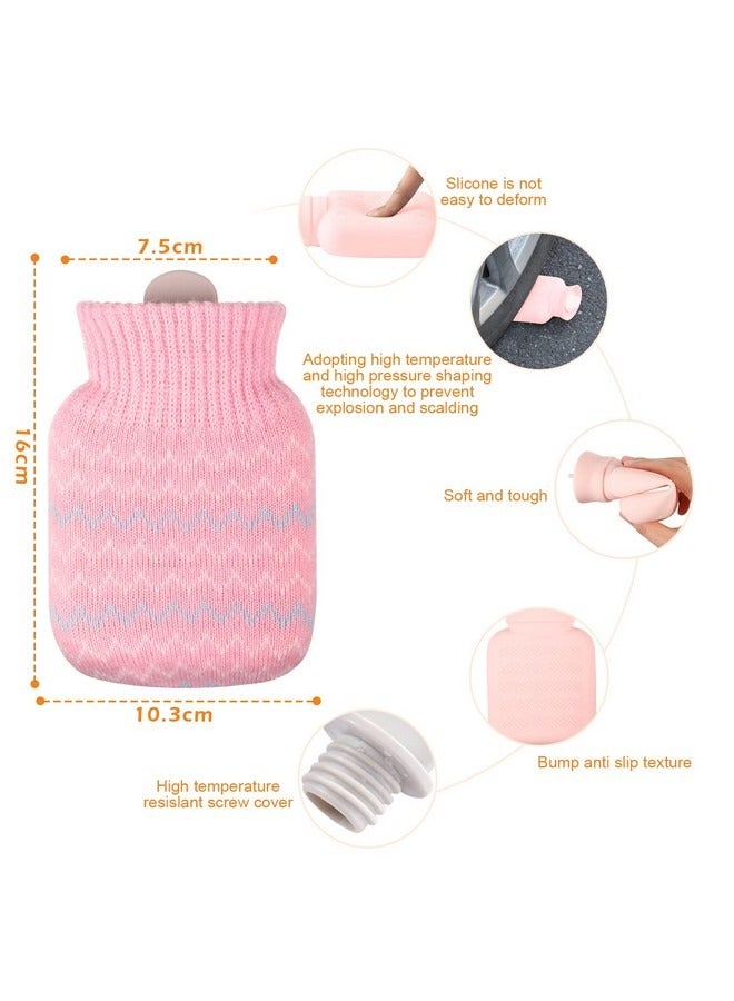 Beauenty Hot Water Bottle with Knitted Cover, Hot Compress Small Silica Gel Hot Water Bag for Pain Relief, Back, Neck, Mini Hot Water Bottle with Removable and Washable Soft Cover, Best Gift for Women, Kids  - Image 2