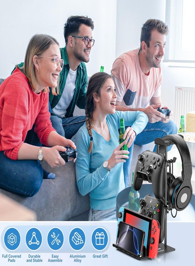 KDD حامل سماعات KDD، حامل وحدة التحكم وحامل سماعات الرأس للمكتب، حامل سماعات الأذن مع قضيب دعم من الألمنيوم، منظم تخزين عالمي للسماعات/وحدة التحكم/سويتش/الهاتف المحمول - Image 5