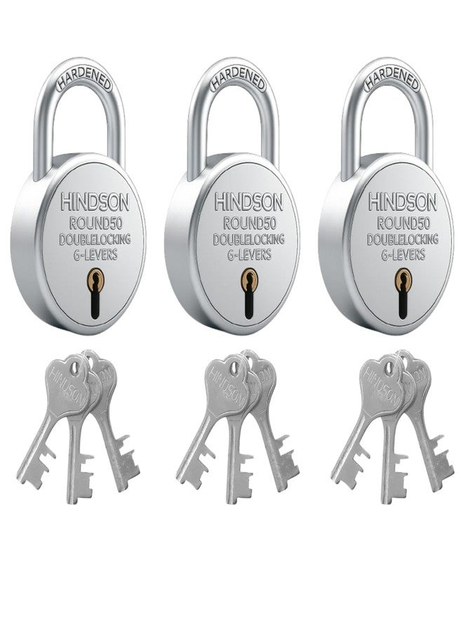 HINDSON أقفال هندسون راوند 50 الأمنية القوية والموثوقة مع تشغيل سلس للمفتاح - عبوة من 3 قطع - Image 1