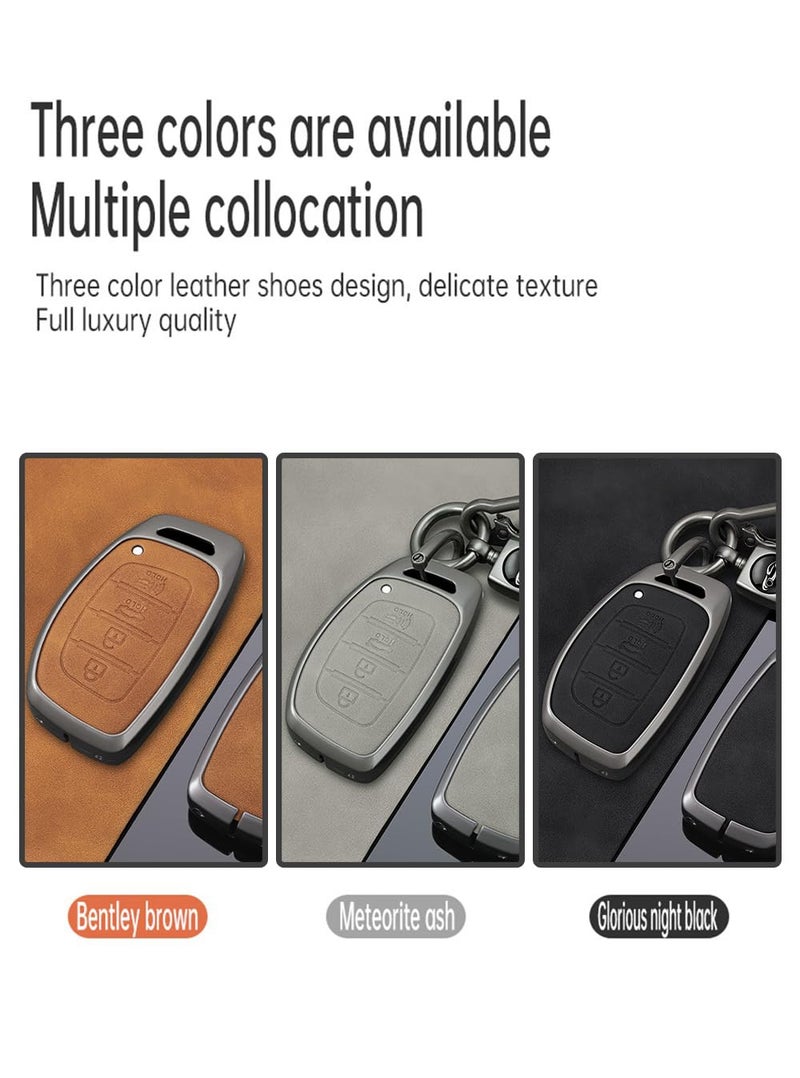 ontto Metal and Leather Key Fob Protector with Keychain Fit for Hyundai Sonata Elantra IX35 i10 i20 i40 Tucson Ioniq 2018 2019 Smart Remote Key Cover Solid Key Housing,Brown - Image 5