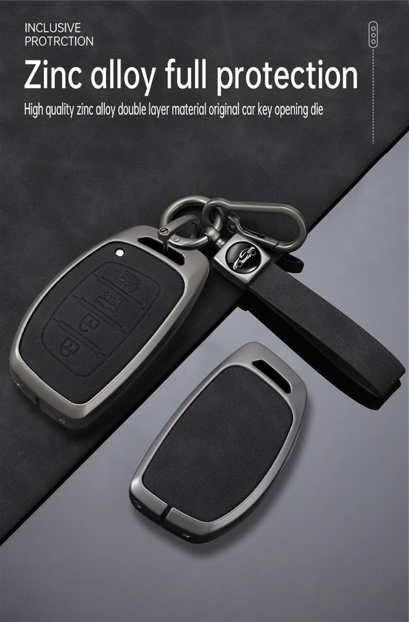 ontto Metal and Leather Key Fob Protector with Keychain Fit for Hyundai Sonata Elantra IX35 i10 i20 i40 Tucson Ioniq 2018 2019 Smart Remote Key Cover Solid Key Housing,Brown - Image 3
