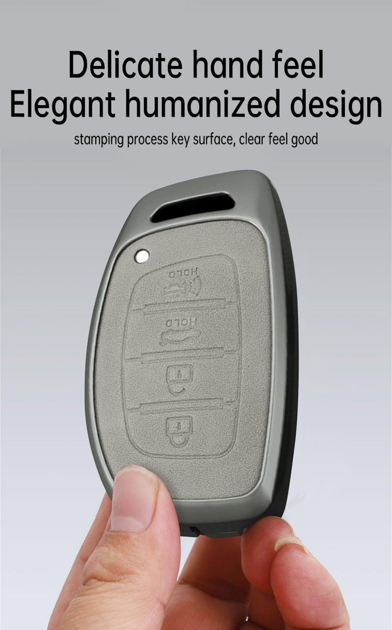 ontto Metal and Leather Key Fob Protector with Keychain Fit for Hyundai Sonata Elantra IX35 i10 i20 i40 Tucson Ioniq 2018 2019 Smart Remote Key Cover Solid Key Housing,Brown - Image 4