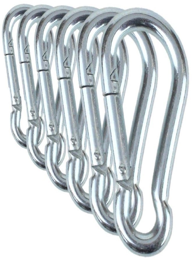 DESCTIDY Heavy Duty Safety Lock Cable Attachment,Stainless Steel Spring Snap Hook Carabiner/Hook Swing Connector Multipurpose,SnapHook for Weight-Lifting Mountain Climbing Gym Silver (Pack of 6) - Image 1