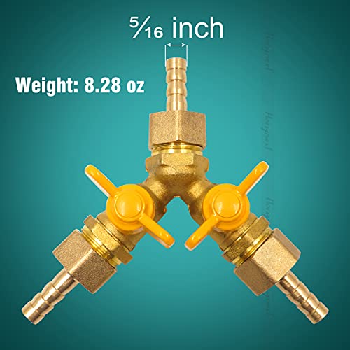 Horiznext brass 5/16 inch O.D. barb three way shut off ball valve for gas hose air water pvc pex garden tubing fuel line, tee switch splitter fitting - Image 2