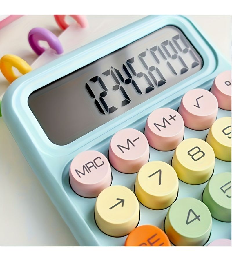 Moonlight White 1pc Cute Candy Color Mechanical Calculator With Big Buttons Aesthetic Design For Office School Use Easy To Operate Portable - Image 3