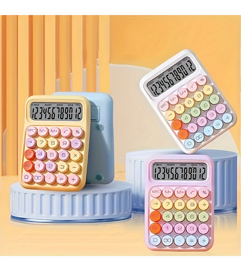 Moonlight White 1pc Cute Candy Color Mechanical Calculator With Big Buttons Aesthetic Design For Office School Use Easy To Operate Portable - Image 1