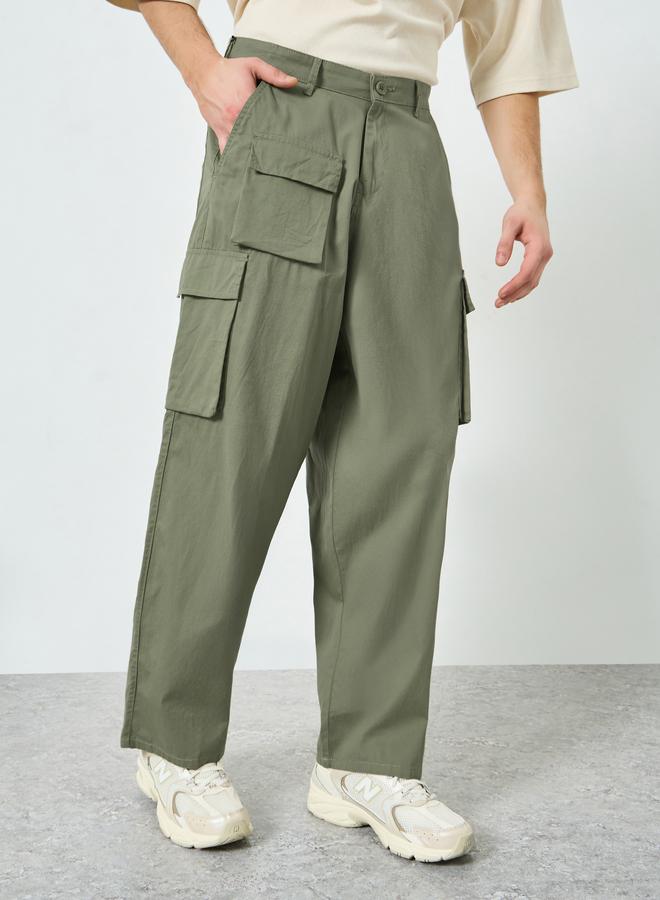 Styli Men Olive Green Baggy Fit Trousers - Image 2