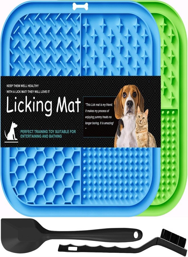 Lesipee Licking Mat for Dogs & Cats 2 Pack, Slow Feeder Lick Pat, Anxiety Relief Toys, Feeding Mat for Butter Yogurt Peanut, Pet Supplies, Bathing Grooming Training Calming (Blue & Green) - Image 1