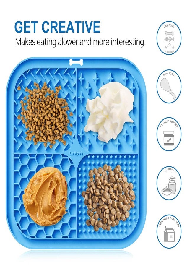 Lesipee Licking Mat for Dogs & Cats 2 Pack, Slow Feeder Lick Pat, Anxiety Relief Toys, Feeding Mat for Butter Yogurt Peanut, Pet Supplies, Bathing Grooming Training Calming (Blue & Green) - Image 3