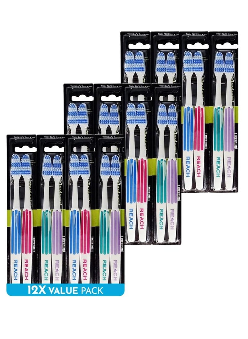 Advanced Design Toothbrush, Firm Bristles for Hard to Places, Adult Toothbrush, 2 Count (Pack of 12) Total 24 Toothbrushes, Colors May Vary