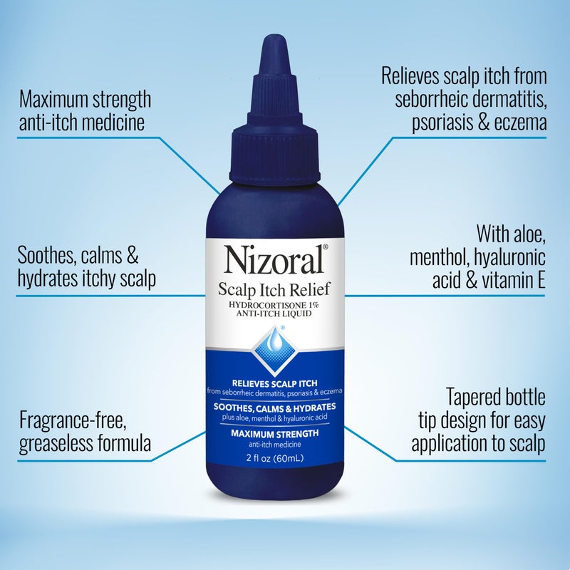 Nizoral Scalp Itch Relief Liquidâ€”Relieves Scalp Itch and Soothes, Calms and Hydrates with Maximum Strength Anti-Itch Medicine (Hydrocortisone 1%), 2 Fl Oz - Image 2