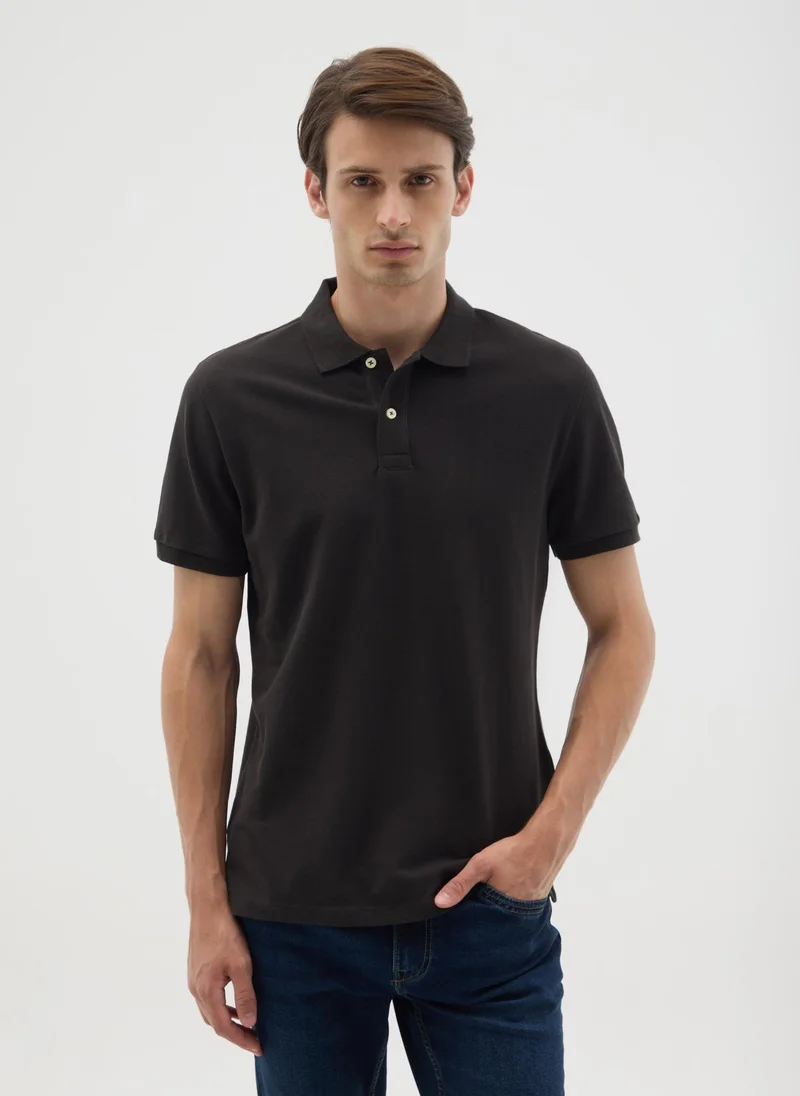 Ovs OVS Men'S Black Pure Cotton Polo Shirt In Regular Fit