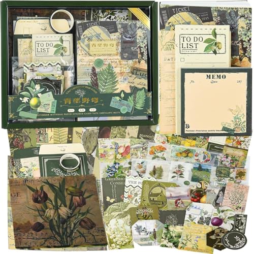 yifely Paper Vintage Aesthetic Scrapbook Kit Scrapbooking Supplies Kit with Bullet Junk Journal,Stationery,A6 Grid Notebook with Graph Ruled Page DIY Journaling Gift for (Cyan Looked At Wild Dome) - Image 1