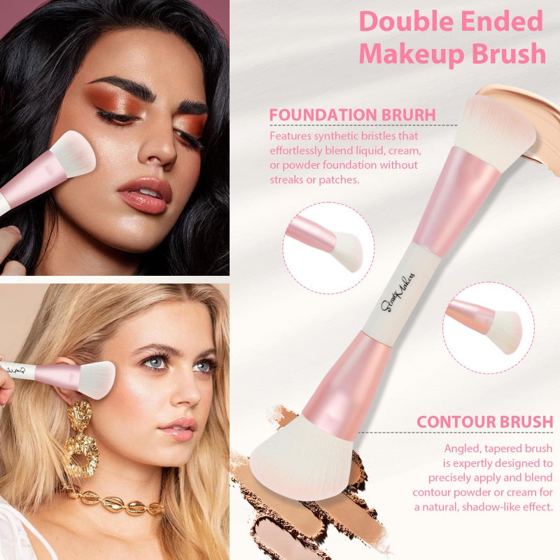 START MAKERS Makeup Brushes 5Pcs Dual Ended Pink Makeup Brush Set for Foundation Blush Bronzer Concealer Contour Powder Highlight Eyebrow Eyeshadow Blending, Travel Makeup Brushes with Bag - Image 3