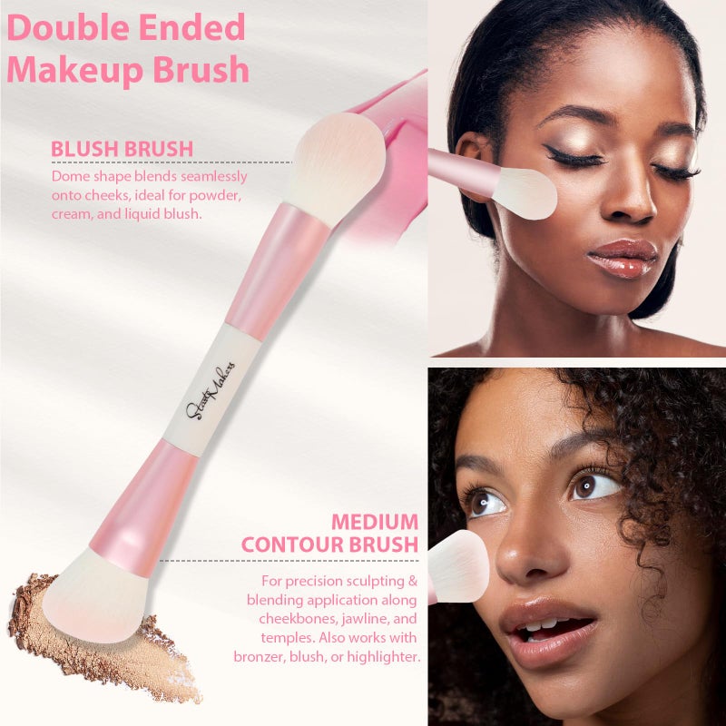 START MAKERS Makeup Brushes 5Pcs Dual Ended Pink Makeup Brush Set for Foundation Blush Bronzer Concealer Contour Powder Highlight Eyebrow Eyeshadow Blending, Travel Makeup Brushes with Bag - Image 4