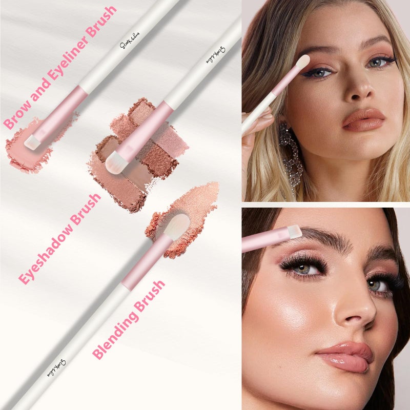 START MAKERS Makeup Brushes 5Pcs Dual Ended Pink Makeup Brush Set for Foundation Blush Bronzer Concealer Contour Powder Highlight Eyebrow Eyeshadow Blending, Travel Makeup Brushes with Bag - Image 5