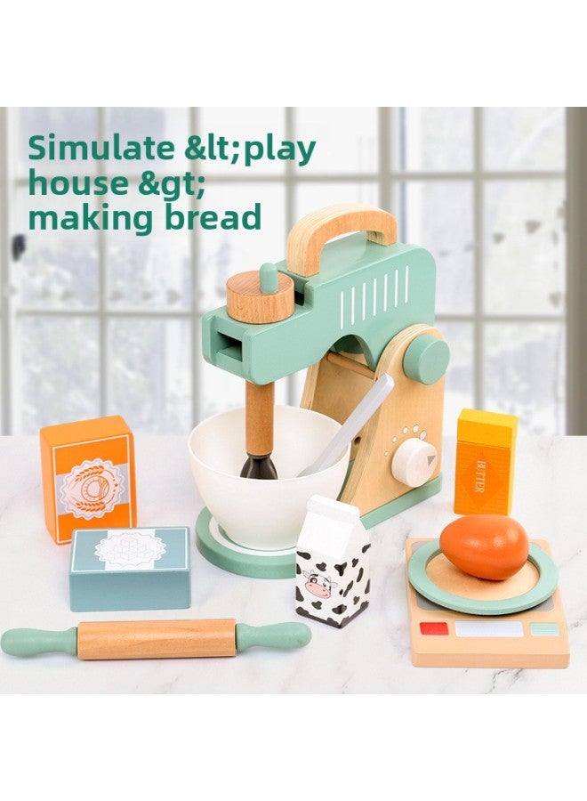 Wooden Play House Ice Cream Table Children's Simulation Kitchen Tea Set Coffee Machine Bread Machine Suit Chicey Toys-Color:Mixer  - Image 1